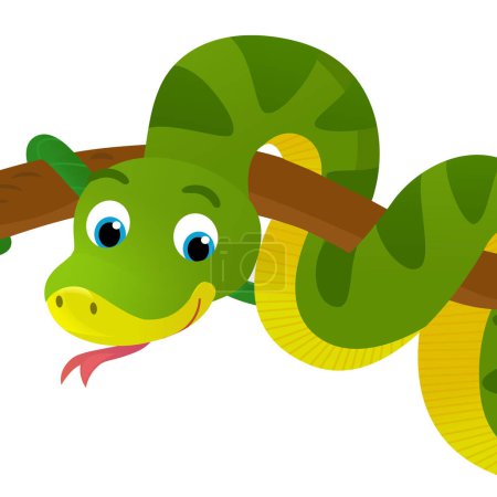 Téléchargez les photos : Scène de dessin animé avec heureux animal tropical serpent illustration isolée pour les enfants - en image libre de droit