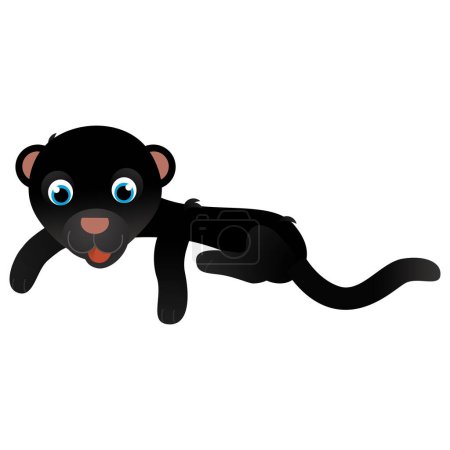 Foto de Escena de dibujos animados con feliz gato tropical negro puma sobre fondo blanco - ilustración para niños - Imagen libre de derechos