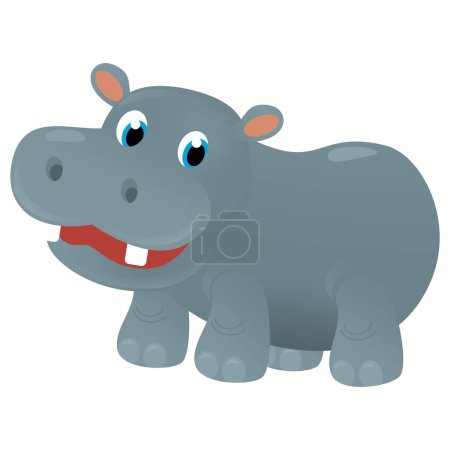 Photo for Cartoon scene with happy tropical animal hippo hippopotamus on white background safari illustration for kids - Royalty Free Image