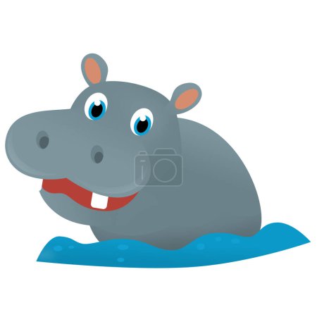 Foto de Escena de dibujos animados con hipopótamo animal tropical feliz hipopótamo sobre fondo blanco safari ilustración para niños - Imagen libre de derechos