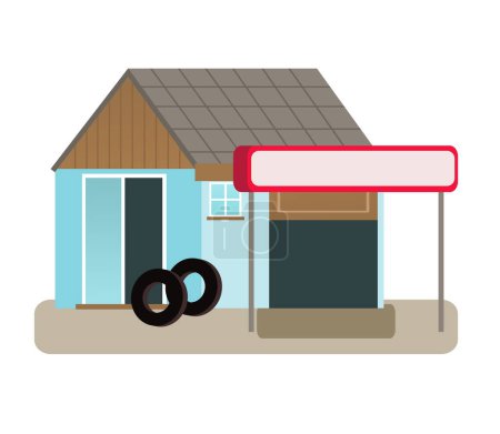 Foto de Escena de dibujos animados con taller de reparación gasolinera edificio ilustración aislada para niños - Imagen libre de derechos