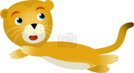 Foto de Escena de dibujos animados con leona gato feliz sobre fondo blanco - ilustración safari para niños - Imagen libre de derechos