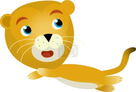 Téléchargez les photos : Scène de dessin animé avec lionne lion chat heureux sur fond blanc illustration safari pour les enfants - en image libre de droit