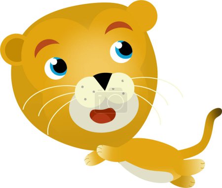 Photo for Cartoon scene with happy cat lion lioness on white background - safari illustration for kids - Royalty Free Image