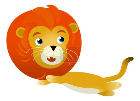 Téléchargez les photos : Scène de dessin animé avec lion chat heureux sur fond blanc illustration safari pour enfant - en image libre de droit