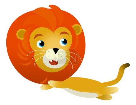 Foto de Escena de dibujos animados con león gato feliz sobre fondo blanco - ilustración safari para niños - Imagen libre de derechos