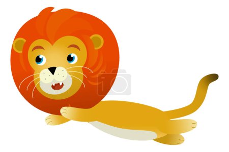 Téléchargez les photos : Scène de dessin animé avec lion chat heureux sur fond blanc illustration safari pour enfant - en image libre de droit