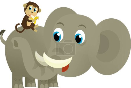 Téléchargez les photos : Dessin animé animal sauvage heureux jeune éléphant sur fond blanc illustration pour les enfants - en image libre de droit