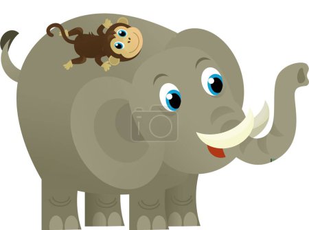 Photo for Cartoon wild animal happy young elephant on white background - illustration for the kids - Royalty Free Image