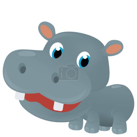 Téléchargez les photos : Scène de dessin animé avec heureux animal tropical hippopotame hippopotame sur fond blanc safari illustration pour enfants - en image libre de droit