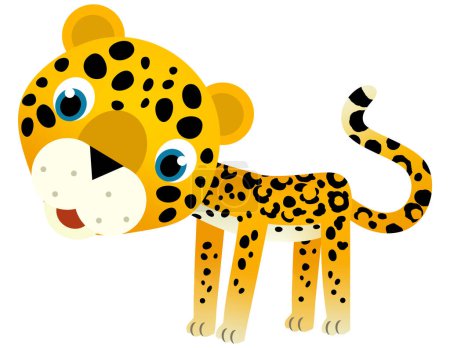 Téléchargez les photos : Scène de dessin animé avec heureux animal tropical chat jaguar guépard sur fond blanc illustration pour les enfants - en image libre de droit