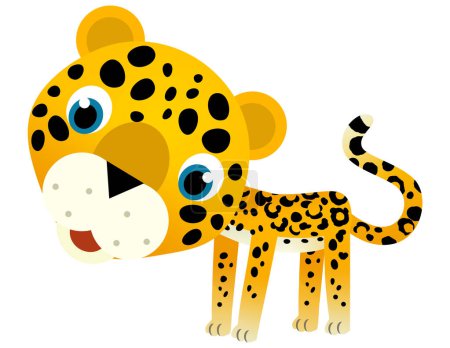Foto de Escena de dibujos animados con feliz gato tropical jaguar guepardo sobre fondo blanco ilustración para niños - Imagen libre de derechos