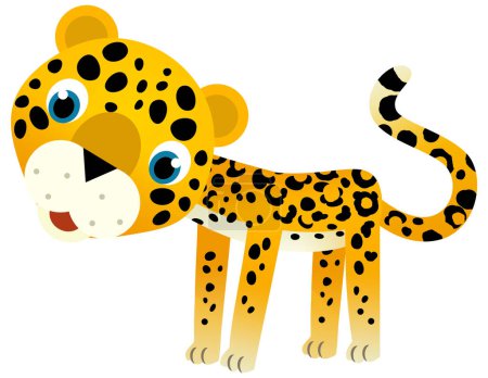Téléchargez les photos : Scène de dessin animé avec heureux animal tropical chat jaguar guépard sur fond blanc illustration pour les enfants - en image libre de droit