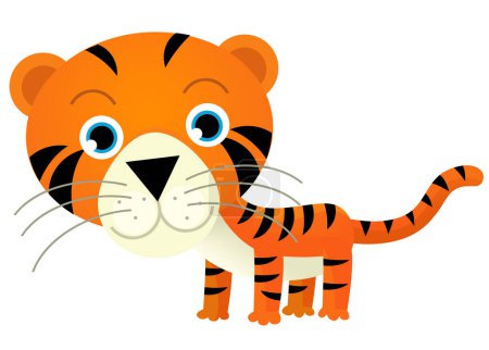 Foto de Escena de dibujos animados con tigre gato tropical feliz sobre fondo blanco ilustración para niños - Imagen libre de derechos