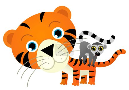 Photo for Cartoon scene with happy tropical cat tiger and other animal on white background illustration for kids - Royalty Free Image