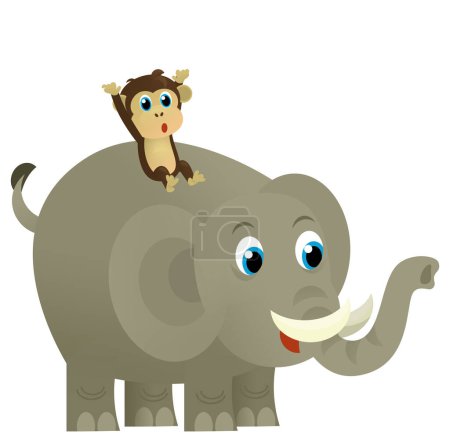 Foto de Dibujos animados animal salvaje elefante joven feliz con otro amigo animal sobre fondo blanco - ilustración para los niños - Imagen libre de derechos