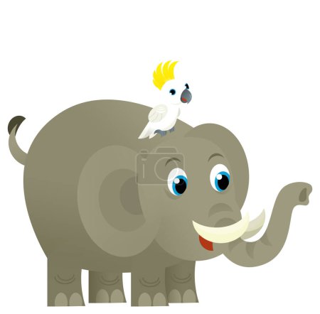 Photo for Cartoon wild animal happy young elephant with other animal friend on white background - illustration for the kids - Royalty Free Image