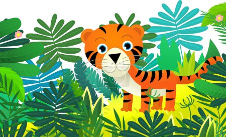 Photo for Cartoon scene with happy tropical cat tiger in the jungle isolated illustration for kids - Royalty Free Image
