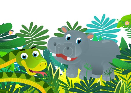 Photo for Cartoon wild animal happy young hippo  hippopotamus in the jungle isolated illustration for kids - Royalty Free Image
