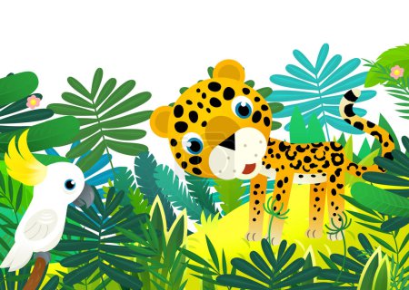 Photo for Cartoon scene with happy tropical animal cat jaguar cheetah in the jungle isolated illustration for kids - Royalty Free Image