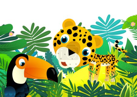 Photo for Cartoon scene with happy tropical animal cat jaguar cheetah in the jungle isolated illustration for kids - Royalty Free Image