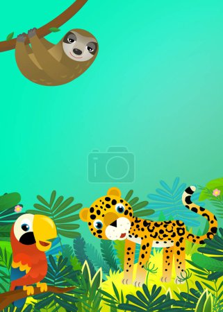 Photo for Cartoon scene with happy tropical animal cat jaguar cheetah in the jungle illustration for kids - Royalty Free Image