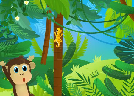 Photo for Cartoon scene with animals being together in the jungle or forest zoo  illustration for kids - Royalty Free Image