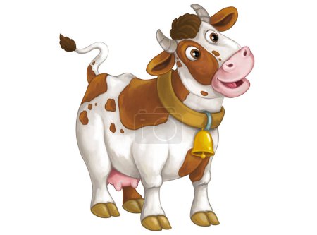 Photo for Cartoon scene with happy farm animal cow looking and smiling isolated illustration for kids - Royalty Free Image