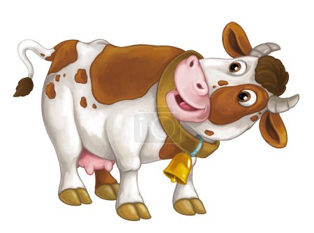 Foto de Escena de dibujos animados con granja feliz vaca animal buscando y sonriendo ilustración aislada para niños - Imagen libre de derechos