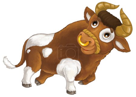 Photo for Cartoon scene with happy farm animal cow looking and smiling isolated illustration for kids - Royalty Free Image