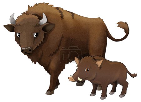 Photo for Cartoon wild animal bison aurochs and boar  isolated illustration for kids - Royalty Free Image