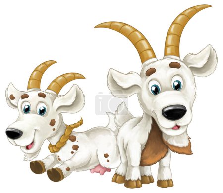 Photo for Cartoon scene with happy cheerful pair of goats having some fun illustration for children - Royalty Free Image