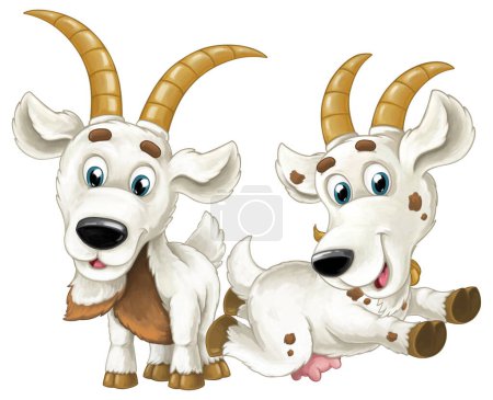 Photo for Cartoon scene with happy cheerful pair of goats having some fun illustration for children - Royalty Free Image