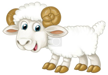 Foto de Dibujos animados animales de granja feliz oveja alegre ilustración aislada para niños - Imagen libre de derechos