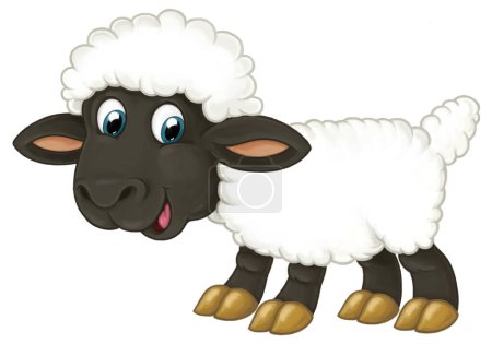 Foto de Dibujos animados animales de granja feliz oveja alegre ilustración aislada para niños - Imagen libre de derechos