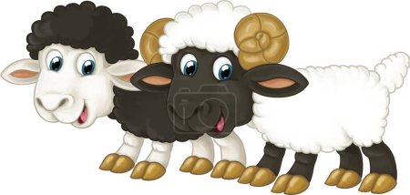 Foto de Dibujos animados animales de granja feliz alegre par de ovejas ilustración aislada para niños - Imagen libre de derechos
