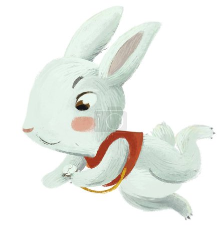 Photo for Cartoon rabbit running in hurry with clock in its hand paw isolated illustration for children - Royalty Free Image