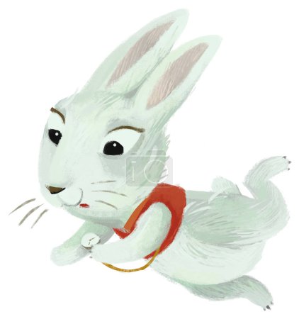 Photo for Cartoon rabbit running in hurry with clock in its hand paw isolated illustration for children - Royalty Free Image