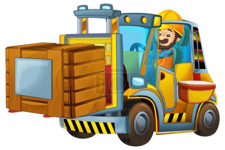 Photo for Cartoon scene with worker in forklift operator isolated illustration for children - Royalty Free Image