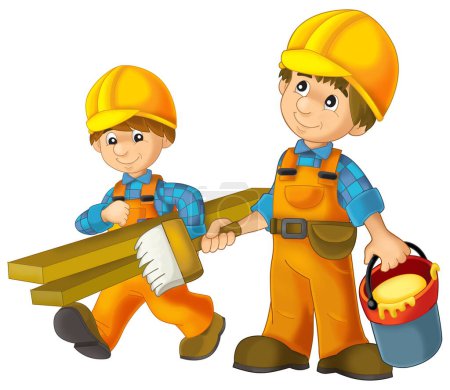Photo for Cartoon construction worker in safety costume cover standing isolated illustration for children - Royalty Free Image