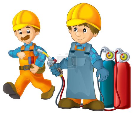 Photo for Cartoon construction worker in some additional safety cover standing isolated illustration for children - Royalty Free Image