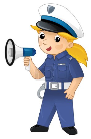 Photo for Cartoon character policeman girl at work isolated illustration for childlren - Royalty Free Image