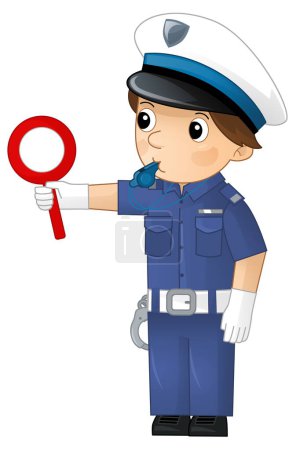 Photo for Cartoon character policeman boy at work isolated illustration for childlren - Royalty Free Image