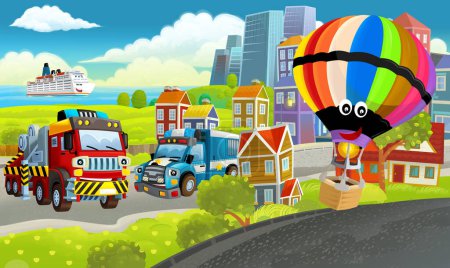 Photo for Cartoon happy scene with different vehicles cars illustration for children - Royalty Free Image