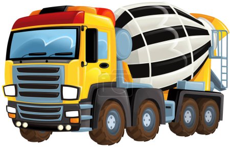 Téléchargez les photos : Illustration de mélangeur de béton de camion résistant de l'industrie de dessin animé pour des enfants - en image libre de droit