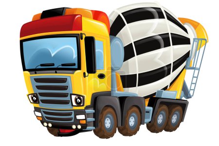 Téléchargez les photos : Illustration de mélangeur de béton de camion résistant de l'industrie de dessin animé pour des enfants - en image libre de droit