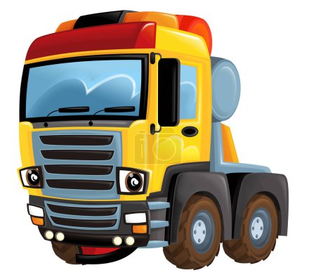 Foto de Divertido remolque de dibujos animados o camión de carga pesada ilustración aislada para niños - Imagen libre de derechos