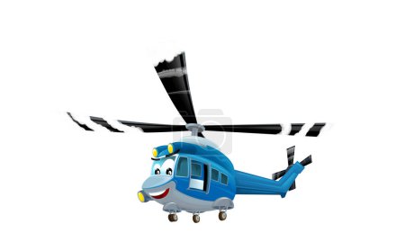 Téléchargez les photos : Dessin animé heureux hélicoptère machine sur fond blanc illustration pour les enfants - en image libre de droit