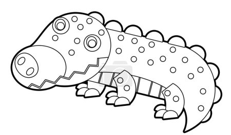 Téléchargez les photos : Scène de dessin animé avec heureux crocodile alligator illustration isolée pour les enfants - en image libre de droit