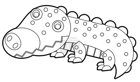 Téléchargez les photos : Scène de dessin animé avec heureux crocodile alligator illustration isolée pour les enfants - en image libre de droit